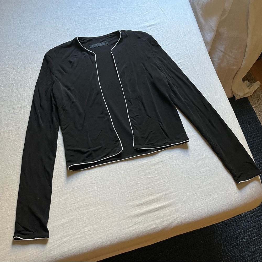 Yigal Azrouel black knit gold piping long sleeve buttonless‎ cardigan
